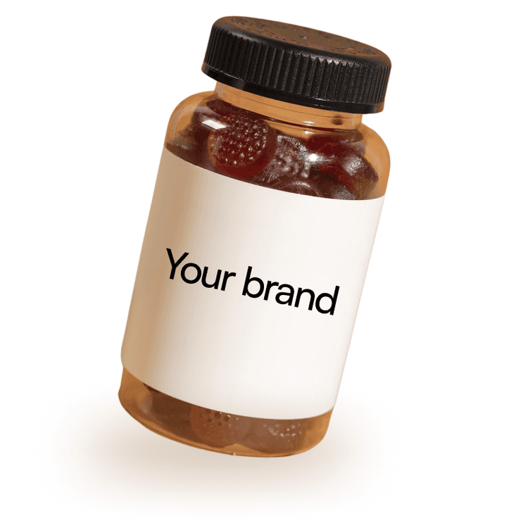 picture of a jar of health supplements with 'your label' on it